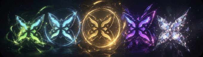 The image features four butterflies, each with different colors - green, blue, purple, and yellow. The butterflies are arranged in a row against a black background, creating an eye-catching visual effect. The caption below the image reads "Alright I’m gonna test the waters lol I don't see anyone else getting suspended but I'm still a little worried Maybe I'm just a scaredy cat @quipnetwork is building A decentralized marketplace connecting quantum computers to the whole world with @dwavequantum Quantum".