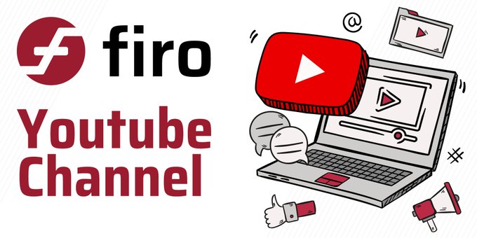 A promotional graphic for a 'firo' YouTube Channel featuring a stylized illustration of a laptop displaying video content, alongside a play button, megaphone, and thumbs-up icons.