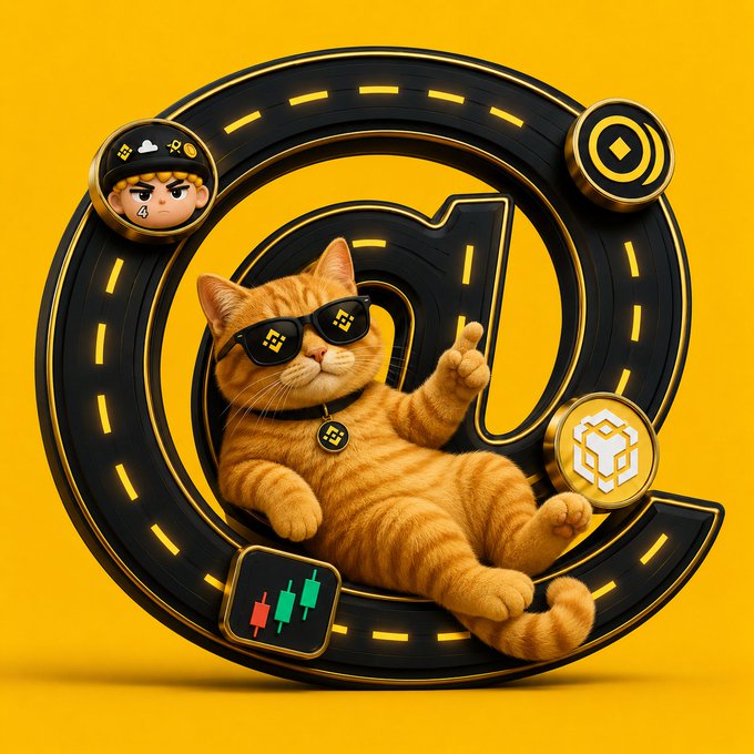 A digital artwork of a cartoon orange cat wearing sunglasses lounging inside a large black letter 'C' with gold accents on a yellow background, accompanied by cryptocurrency-themed icons.