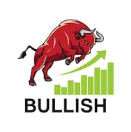 A logo shows a red bull charging forward alongside an upward-trending green bar chart with an arrow, labeled 'BULLISH' below.