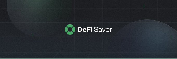A dark banner displaying the green life preserver logo and text 'DeFi Saver' against a grid background.
