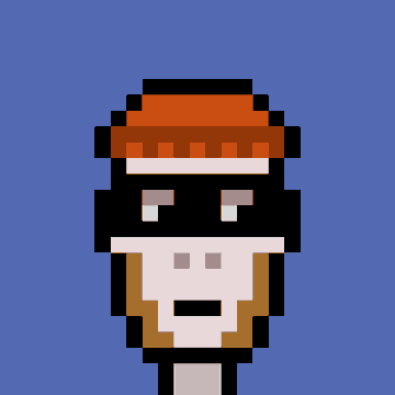 A pixel art avatar of a character wearing a red cap and a black bandit mask over their eyes, set against a solid blue background.