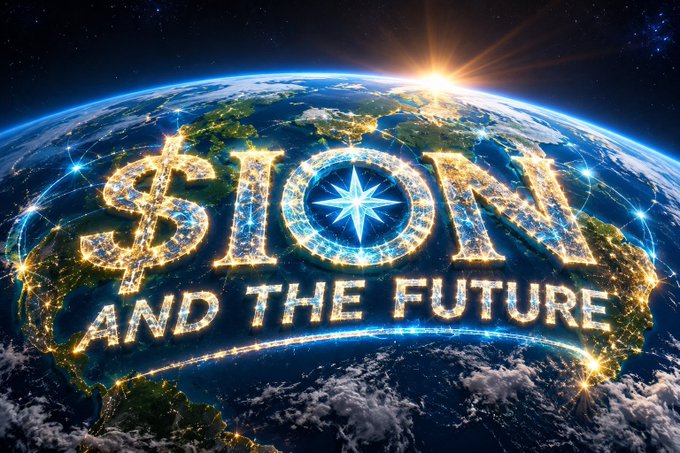 A digital graphic featuring the text '$ION AND THE FUTURE' in sparkling golden letters superimposed over a view of Earth from space, with a glowing sunrise on the horizon.