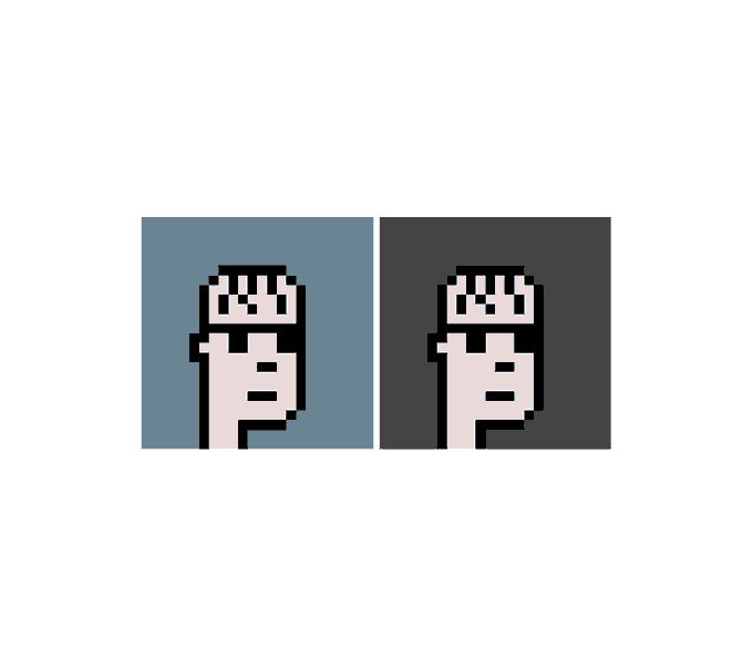 A pixel art image showing two identical fist icons on blue-gray and dark gray square backgrounds.