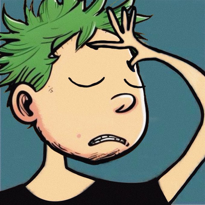 An illustration of a person with green hair pinching their forehead, appearing frustrated or in pain.