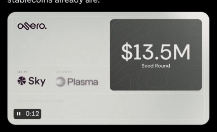 An announcement card for a Zero company $13.5M Seed Round led by Sky, with the caption 'Stablecoins are already here.'