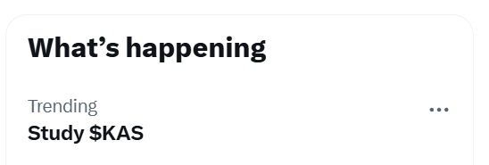The image shows a post with a caption that reads "What's happening? Trending Study $KAS". The caption includes an image of a white rectangle with black text. The image also contains a link to a study for $KAS, which is likely related to the current trend in technology and education.