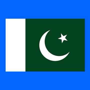 The image shows the flag of Pakistan, featuring a white crescent and star on a dark green background with a white vertical stripe on the left, all set against a blue background. This flag represents Pakistan, the country referenced in the post about its regulatory approach to cryptocurrency following an Islamic scholar's ruling against using crypto for payments.