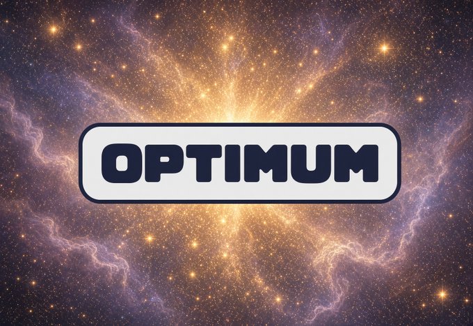 The image features the bold "OPTIMUM" logo centered against a dramatic cosmic backdrop of swirling golden and purple nebulae, visually reinforcing the project's ambition to elevate blockchain performance beyond current limitations. The radiant, expansive celestial scene symbolizes the promise of unbounded scalability, mirroring @get_optimum's mission to deliver high throughput, robust security, and broad accessibility as a solution to the blockchain trilemma.