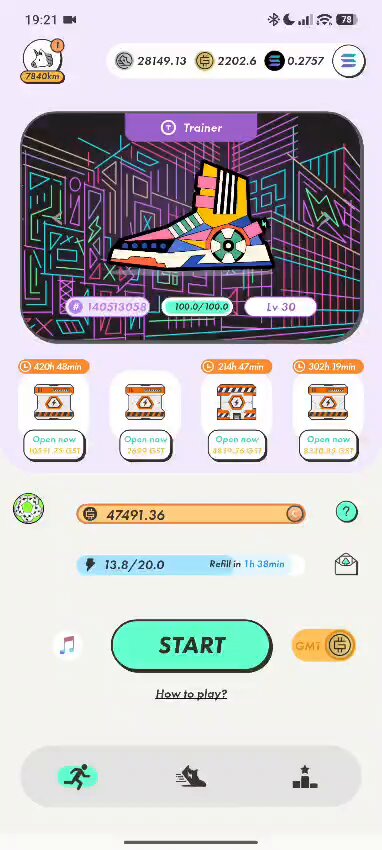 The image shows a cell phone screen displaying information about the contents of a Mystery Box, which has been opened today at 10 o'clock. The box contains several items with varying values, including one pair of shoes for 999,948.8 $GST and another pair for 1,000,000.00 US dollars (10,000,000.00). It is also worth noting that there are two posts about the boxes in this photo: one asking how to play and another asking what the content of the Mystery Box contains. The post with the shoes appears first on the screen, followed by a second post asking if anyone has completed the first one yet.