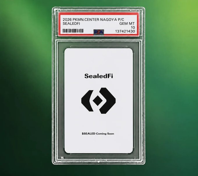 A PSA-graded graded card slab with a GEM MT 10 rating, labeled '2026 PKMN CENTER NAGOYA P/C SEALEDFI' and '#SEALED Coming Soon' on the card back.