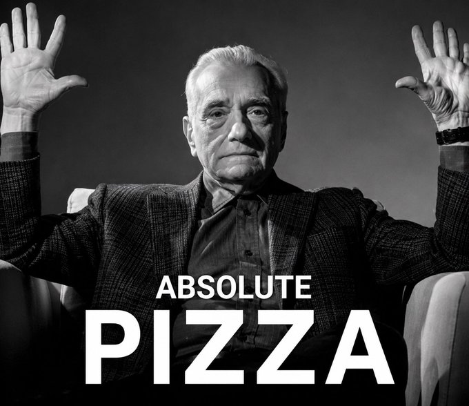 An elderly man in a suit raises both hands with palms facing outward, sitting in a chair against a dark background, with bold white text overlaid reading "ABSOLUTE PIZZA."

The image references the "$PIZZA" token being discussed, with the "diamond hands" gesture and "ABSOLUTE PIZZA" caption humorously celebrating holding the token despite the FUD (fear, uncertainty, and doubt) mentioned in the post.