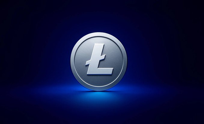 A silver Litecoin (LTC) coin with the recognizable "Ł" symbol is displayed against a deep blue background, visually reinforcing the post's emphasis on LTC's enduring simplicity and reliability in the crypto space, where it continues moving value without complex narratives.