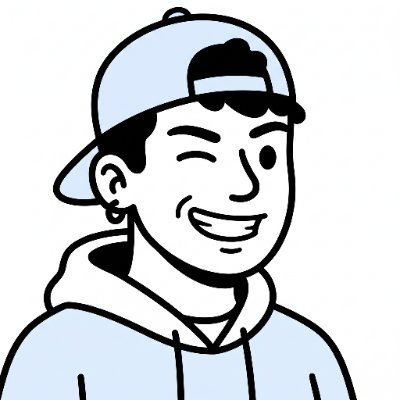A cartoon line drawing of a smiling young man wearing a backwards cap and a light blue hoodie, winking at the viewer.