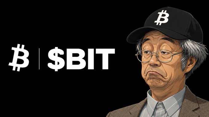 A cartoon-style illustration of an older Asian man with glasses wearing a black Bitcoin cap, positioned next to a white Bitcoin logo and the text '$BIT'.