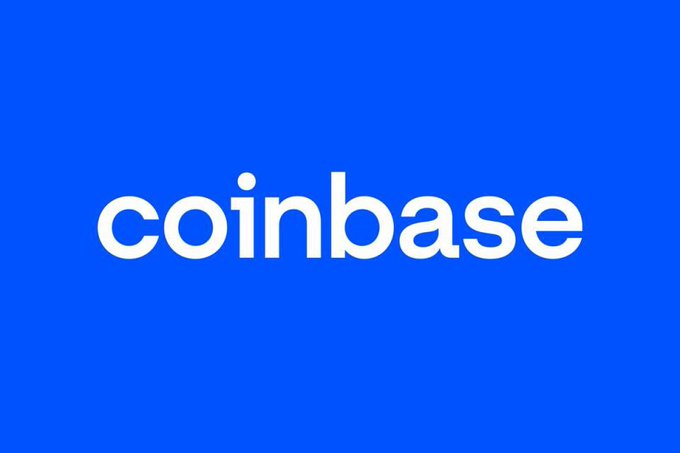 The Coinbase logo displayed in white lowercase letters on a blue background.