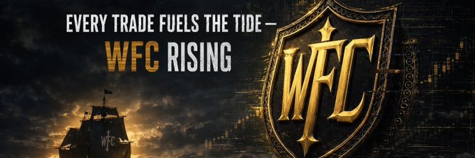 Promotional banner reading “EVERY TRADE FUELS THE TIDE — WFC RISING,” with a large gold WFC shield logo.