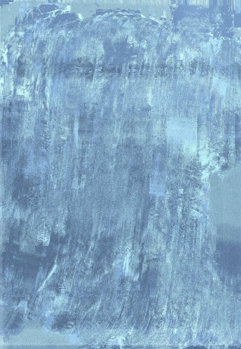 A textured abstract painting composed of vertical brushstrokes in various shades of blue.