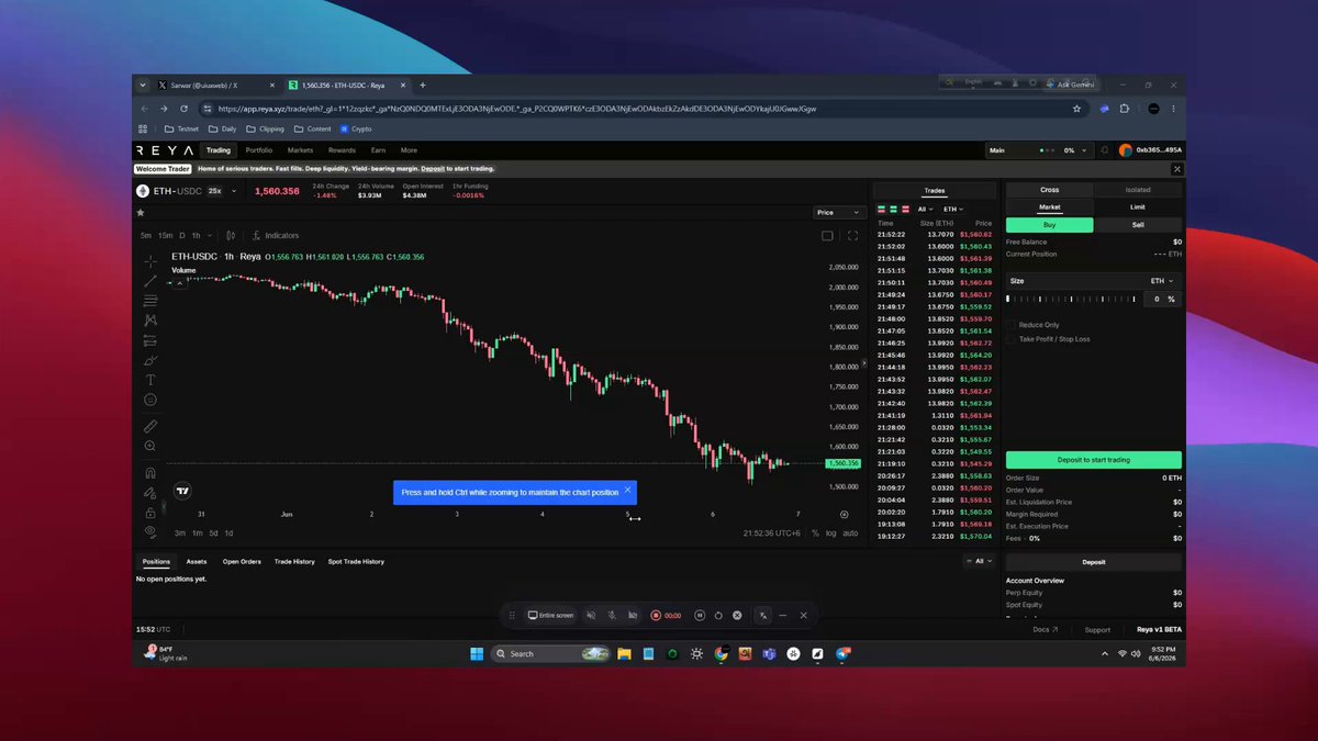 The image features a desktop computer monitor with a stock chart displayed on its screen. The main focus of the image is a closeup of the monitor, showcasing various data points such as the decline of a stock's value. The image also includes a screenshot from the internet browser, which contains information about a stock market site called RWA perps. It emphasizes that this particular stock has been trading at $524B in Q1 2026 and $313B alone in Q5 2026, showing significant fluctuations.