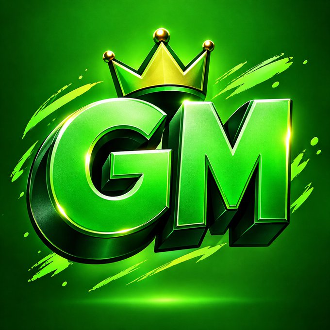 A stylized graphic logo featuring large green 3D letters "GM" topped with a golden crown against a vibrant green background with paint splatter effects.