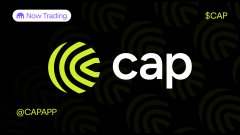 The image shows the Cap app (CAP) logo with the text "Now Trading" and "@CAPAPP" alongside the ticker $CAP, indicating that the Cap cryptocurrency has been newly listed on the Kraken exchange.