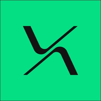 A logo featuring a stylized black 'X' or cross design on a bright green square background, likely representing a cryptocurrency or tech brand.