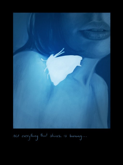 urn of a woman's neck, with a white butterfly resting on it and the phrase "not everything that shines is gold" written below.