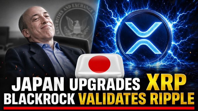 xtrp logo and text overlay, accompanied by a man's headshot, discussing Japan's XPRA upgrades to Bitcoin.