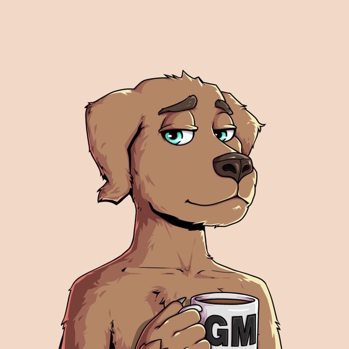 The image features a cartoon dog holding a cup of coffee, with the word "GM" written on its chest. The background appears to be pink or light brown, providing a contrast that makes the dog stand out. The caption reads "GM Solana", which is likely related to the image's context and could possibly be a reference to the character GM from the popular cartoon series "The Simpsons".