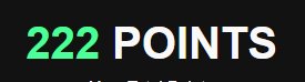 A bold graphic design featuring the text '222 POINTS' in green and white against a black background, with a glitch or distortion effect applied to the typography.