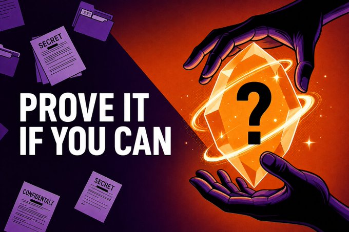 Two hands pass a glowing crystal marked with a question mark between folders labeled "SECRET" and "CONFIDENTIAL," under the bold text "PROVE IT IF YOU CAN."

The image mirrors the post's theme of cutting through jargon and assumptions—visually representing the challenge of seeing past surface-level hype (the glowing mystery) to identify the real problem a project solves, as well as the author's transparency about scrapping work that doesn't genuinely cut through the noise to prove its value.