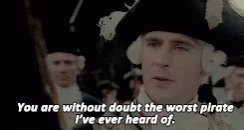 The image features a man wearing a hat, possibly from the movie "Gulliver's Travels", with text that reads "You are without doubt the worst pirate I've ever heard of." The caption also includes an explanation about the quote being taken from the movie.