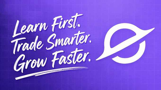 The image features a square that displays a purple background with white text, including a quote about learning first trade strategies and growing faster. The caption above this text provides information about a website called @EVEDEX Academy, which might be related to crypto education or trading practices.