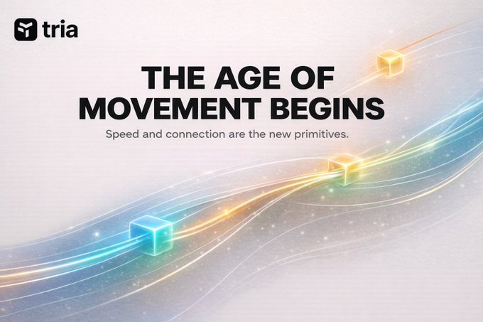 The image features a white background with three cubes of different colors, including blue, green, and yellow. The text "The age of movement begins" is written above the cubes, suggesting that this image represents the start of a new era or period in human history where technology and innovation are driving forward.