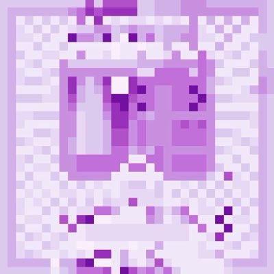 A heavily pixelated, low-resolution purple and white image that appears to depict a character or object but is too blocky to identify clearly.