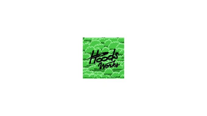 A green patterned square image featuring the handwritten-style text "Hoods Works" in black, serving as the branding/logo for the giveaway hosted by @Hoods_works.