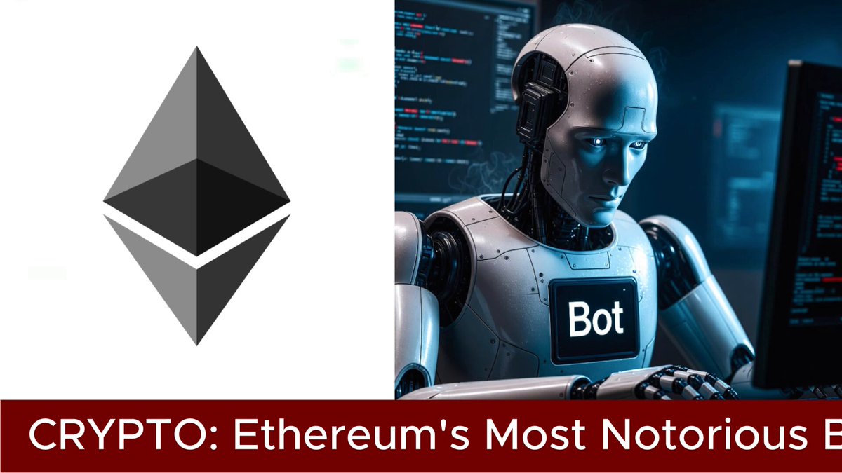 The image displays a robot performing tasks related to Cryptography or Bitcoin, as indicated by the text beneath it that reads "Ethereum's Most Notorious Bot Just Got Robbed Itself Jaredfromsubway(.)eth, one of crypto' s most prolific MEV bots, lost more than $7.5 million on Saturday after an attacker turned its own automated systems against him." The robot and the cryptocurrency symbol represent a theme that emphasizes the importance of security measures in the world of digital currency and blockchain technology.