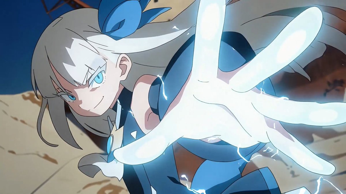 A blue-haired anime magical girl with glowing cyan eyes extends her hand forward as crackling blue electricity surges around her outstretched fingers. The image exemplifies the post's showcase of a magical girl character rendered in Wan3.0, demonstrating the model's ability to generate dynamic action poses with vibrant magical effects.