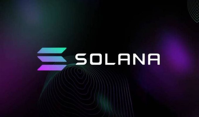 The Solana logo is displayed in its gradient teal-to-purple color scheme against a dark background with subtle topographic line patterns, visually reinforcing the headline about Solana's significant 302% surge and growing prominence in the real-world assets (RWA) market.