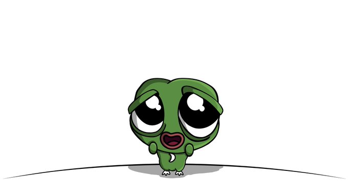 A small, sad green cartoon character with large teary eyes stands alone on a curved line, evoking a sense of longing. The image reflects the post's sentiment of hoping for tokens to be sent to smolting plush SBT holders, suggesting the character's sad expression symbolizes the disappointment of holders if no airdrop is received.
