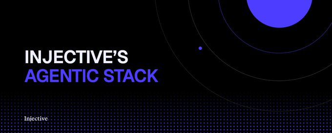 A dark promotional banner reading 'INJECTIVE'S AGENTIC STACK' in white and blue text with a blue circular graphic.