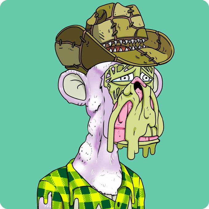 A cartoon illustration of a grotesque zombie-like character with a stitched hat, drooling green slime, and a green checkered shirt.