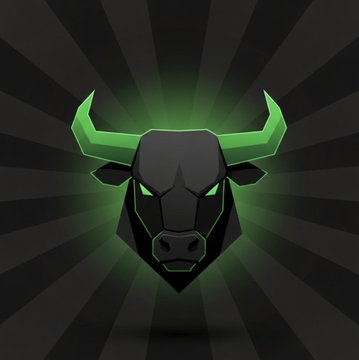 A stylized black bull's head with glowing green horns and eyes set against a radiating dark background. The fierce, glowing bull imagery aligns with the post's bullish crypto trading theme, evoking a sense of power and aggression in the market.