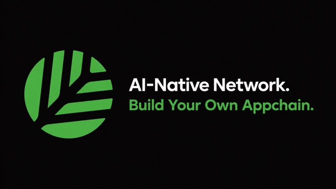 A logo and text graphic for 'Al-Native Network' featuring a green circular icon with the tagline 'Build Your Own Appchain' on a black background.