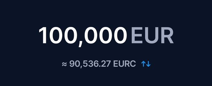 The image displays a currency conversion showing "100,000 EUR" equates to approximately "90,536.27 EURC" with bidirectional arrows, likely referencing Euro Coin (EURC).

The image appears to illustrate an exchange or conversion rate that the poster is using to criticize Kris, suggesting issues with a 1:1 conversion promise—likely implying the 100,000 EUR does not actually convert to an equivalent value, which the poster ties to broader frustrations with the $CRO project and community.
