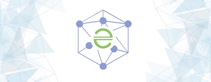 A geometric blue hexagonal network logo with a green "e" symbol in the center, representing Sl8 Social's e-Hryvnia integration on the Stellar ($XLM) blockchain ecosystem.