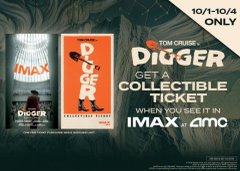 The image is a promotional advertisement featuring IMAX/AMC movie posters for "Digger" with offers to get collectible tickets from October 1-4 only. The hashtag "#AMCNEVERLEAVING" likely refers to the user's excitement about AMC and IMAX promotions, aligning with the ad's focus on exclusive moviegoing experiences.