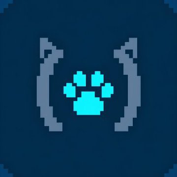 A simple pixel-art style icon shows a glowing turquoise paw print centered inside a broken gray ring on a dark blue square background.