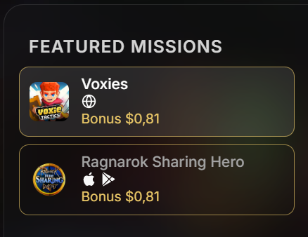 The image is a screenshot of an app's information screen, specifically about the featured missions or game modes. The title "Featured Missions" stands out prominently at the top corner of the screen. Below this, there are several icons for different types of games displayed on the app store. In the bottom right corner, two icons can be seen: one is a cartoon character and the other is an apple icon. These icons give users an idea of what kinds of games or missions they can engage with on this particular app or similar apps.