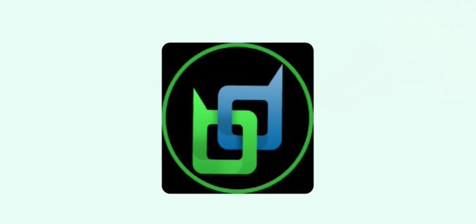 A logo icon featuring interlocking green and blue shapes inside a green circle on a black square background.